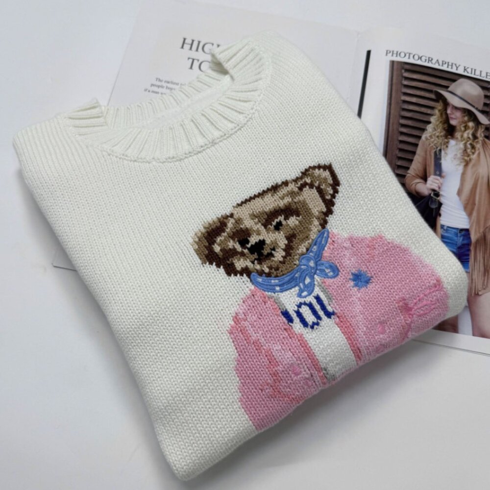 Polo by Ralph Lauren Cream Sweater with Bear Design